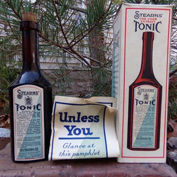 Boxed, Labeled, Embossed, Filled Stearns' Tonic from Detroit. - Bottles