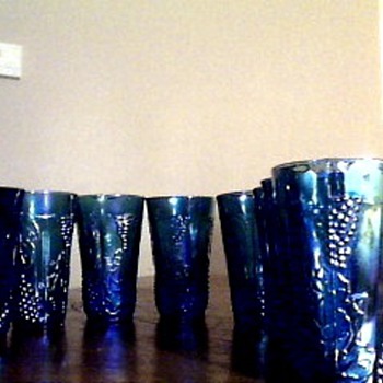 Carnival  Glass with a grapevine design