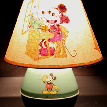 1930's Mickey Mouse Tin Lamp w/ Handpainted Shade - Animals