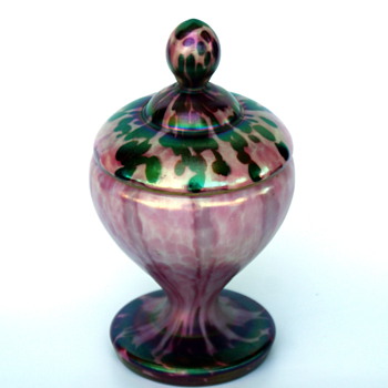 Welz Iridescent Stripes and Spots lidded candy dish - Art Glass