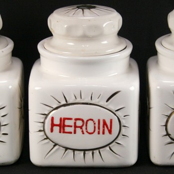 Vintage Porcelain Apothecary Jars Marijuana~Heroin~Opium  - Art Pottery