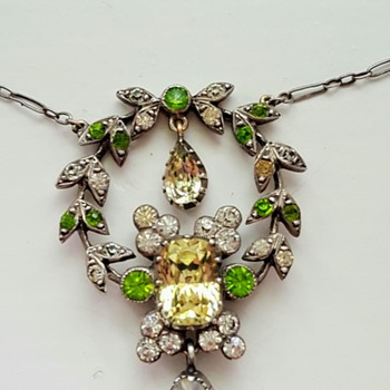 Antique Edwardian paste and silver lavalier necklace. - Fine Jewelry