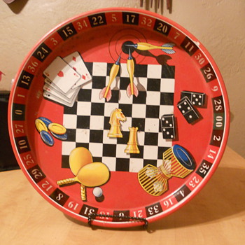 beer tray with playing cards and chess pieces on it - Breweriana