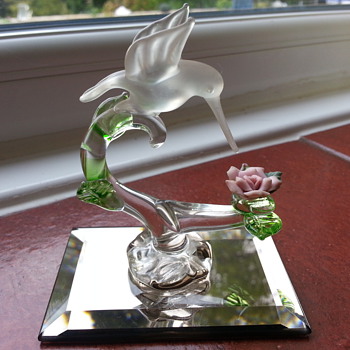 Glass Bird on Mirror 3" High - Art Glass