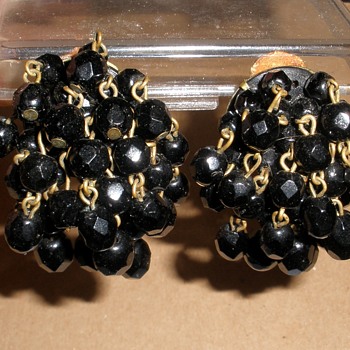 French Jet Cha Cha Earrings West Germany - Maker? - Costume Jewelry