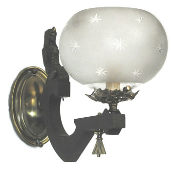 Six light gas fixture and an Egyptian Revival sconce circa 1880 - Lamps
