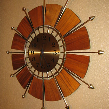 Mid Century Modern Teak Forestville Sunburst Wall Clock