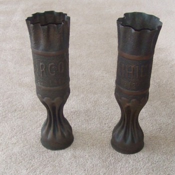 WW1 Battle named trench art shell vases - Military and Wartime