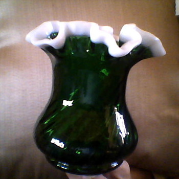 WHO?? Emerald Green with White double Ruffle edge - Art Glass