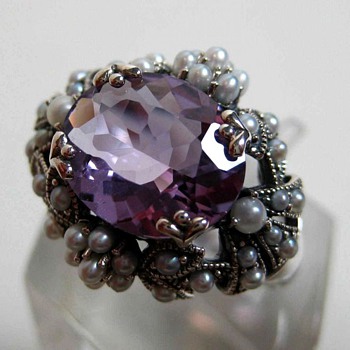 Fantastic Silver pearl Amethyst ring - Fine Jewelry