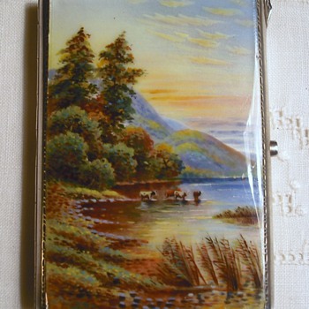 My favorite cigarette case, sterling & guilloche enamel scene - Tobacciana