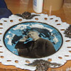 Portrait glass victorian milk glass plate with cherub puttis