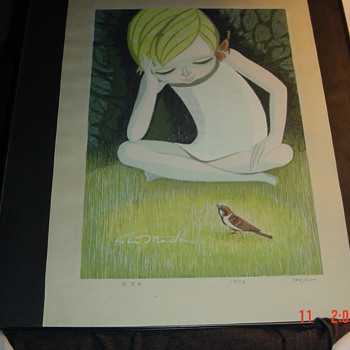 Signed and numbered print Elf and birds 1972 - Posters and Prints