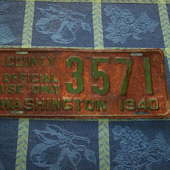 1940 Washington State "County Official Use Only" License Plate - Signs
