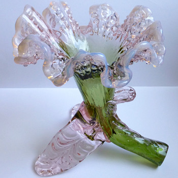Kralik Pale Pink and Green Floriform Vase - Art Glass