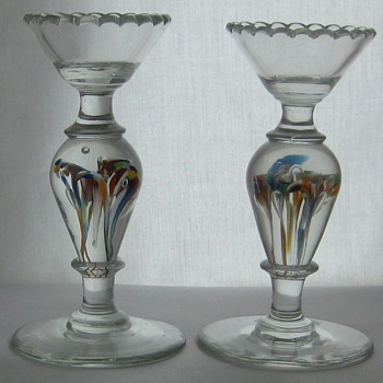 Candlesticks with Paperweight Stems - Art Glass