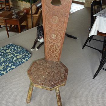 Handmade stool with back and carved sunflowers - Furniture