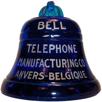 Bell Telephone Manufacturing Co. Glass Bell Paperweight - Telephones