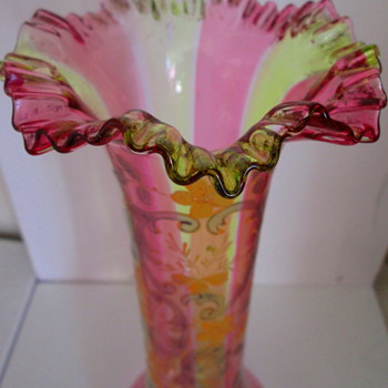 TALL MOSER RAINBOW GLASS VASE - Art Glass