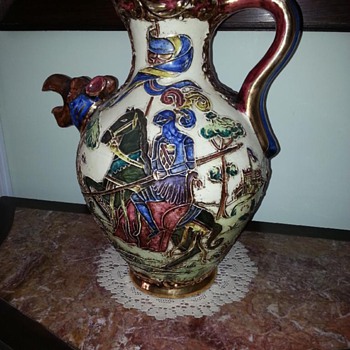 Bought in France, Wine pourer? Stunning ornate Jousting scene- help!!!!?? - Art Pottery
