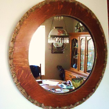 1/4 Sawn Oak mirror circa 1900, but SAD SAD STORY!!! 2 oil lamps changed to electric