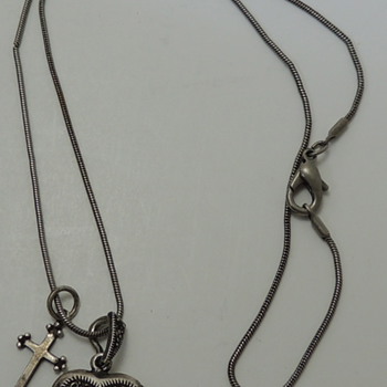 Woman's Necklace - Locket & Cross - Sterling Silver