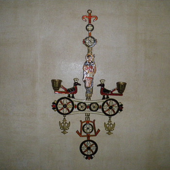 Unusual hanging enamelled candlestick