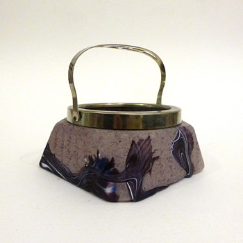 Starburst/marquetry purple lidded bowl - Art Glass