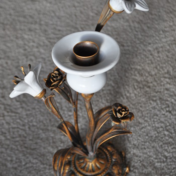 Candle holder. Single prone with flower decor. Antique, Vintage, or how old? - Lamps