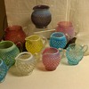 amazing set of fenton hobnail pitchers / jugs all colors 