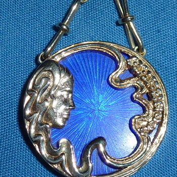 Blue enamel 14k gold cameo (chain added later) - Fine Jewelry