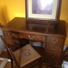 Leather Inlay Desk and Needlepoint Chair