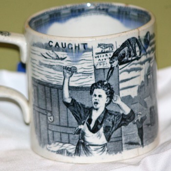 Transferware Tankard Monkey pulling womans hair 