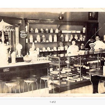 Early Soda fountain postcard with Coca Cola cutout - Postcards