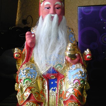 chinese lacquered wood Tu Di Gong statue - Asian