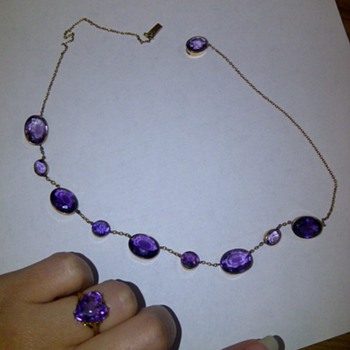 5ct Amethyst Heart Ring & 51.40 ct Bezel Set Amethyst Necklace - Fine Jewelry