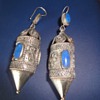 Antique ethnic Afganistan silver earrings inlaid Lapis Lazuli