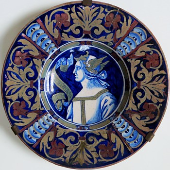Antique Majolica Dish with Portrait, Dante?~Lots of damage but Gorgeous! - Art Pottery