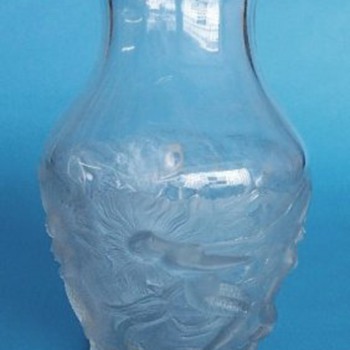 Verlys frosted glass vase, mermaid motif, marked, chips at base. 10''h - Art Glass