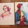 Palmer signed Watercolors of Beautiful Women Spanish Bird