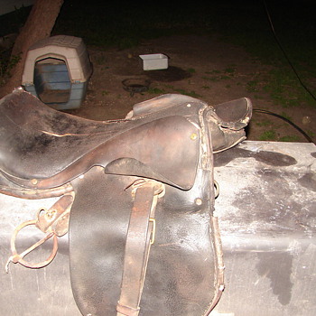 Old dusty saddle, older No horn Metal stirrups