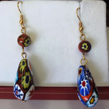 VINTAGE VENETIAN MILLEFIORI GLASS BEAD EARRINGS