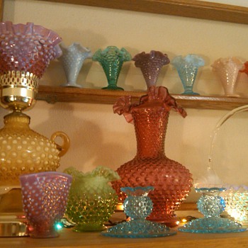 Newly Purchased Fenton Amber Hobnail Overlay Finger Lamp W/Cranberry Shade
