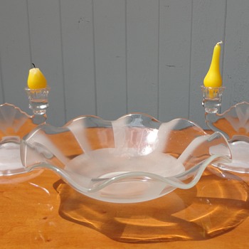 Frosted bowl and Candlesticks - Art Glass