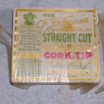 Unopened Vintage Allen Ginser Richmond straight cut no 1 cork tip cigarettes - Tobacciana