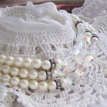 Glass pearl and aurora borealis crystal necklaces