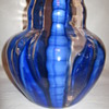 Kralik pink art glass vase with blue Bambus design