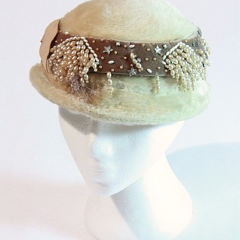 Frost Bros. Pillbox Style Hat with Pearl, Velvet, Rhinestone and Star Beads - Hats
