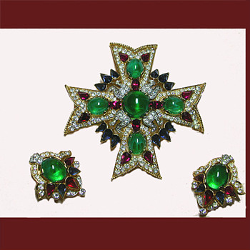 Trifari Jewels of India Maltese Cross and Earrings