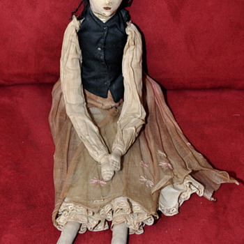 Old Leather Head Doll with Cloth Body